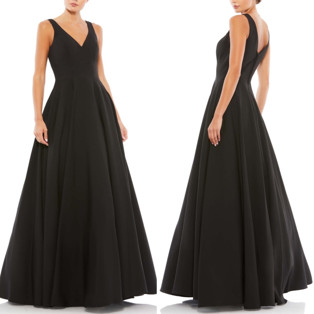 NEW Ieena Mac Duggal BLACK Classic SLEEVELESS Empire Waist A-LINE BALL GOWN - Picture 3 of 15
